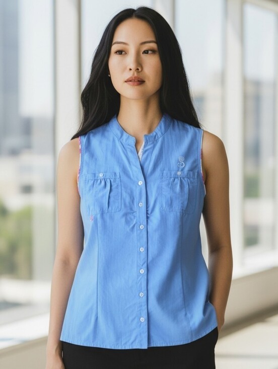She Outdoor Tops - SHE outdoor Sleeveless Blue Button-Front Women's Top #TK48